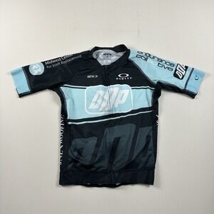 Athlos Oakley Cycling Jersey White‎ Blue Black Short Sleeve Full Zip Men Small